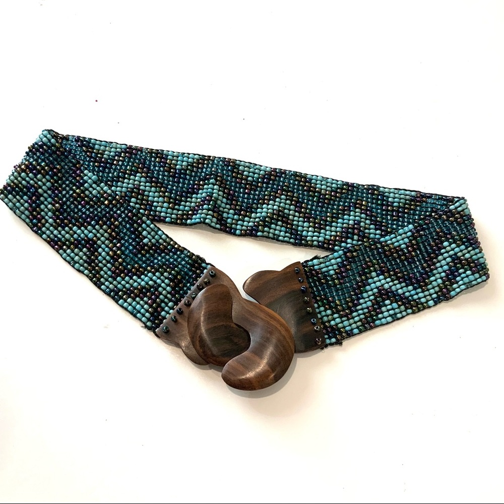 Beaded and wooden belt